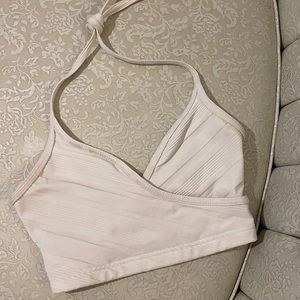 White Ribbed Y2K vintage halter crop top